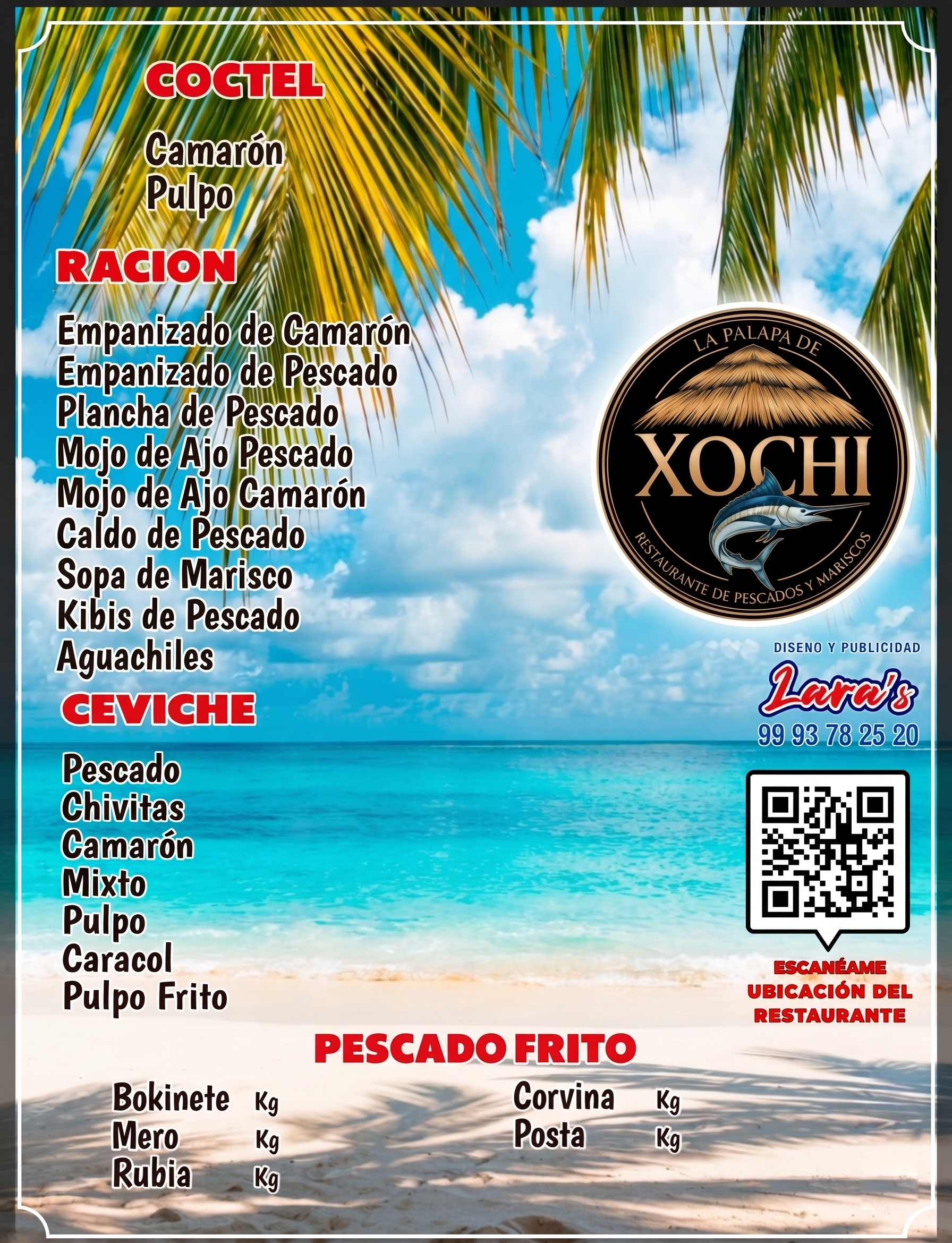 Menú La Palapa de Xochi